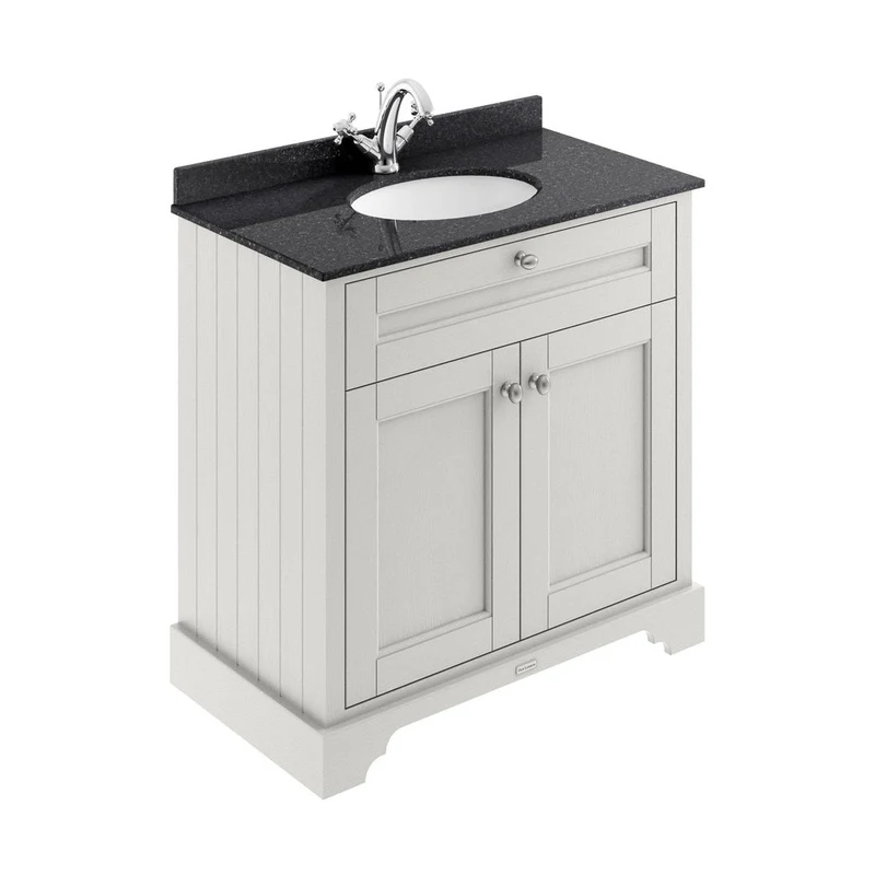 Hudson Reed Old London 800mm Cabinet & Marble Top (1th) Trad Timeless Sand MDF Vinyl Textured Woodgrain 886x820x470mm - LOF427