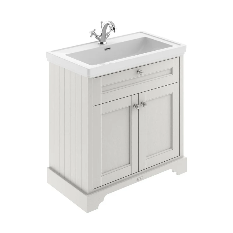 Hudson Reed Old London 800mm 2-door Vanity & Classic Basin 1th Trad Timeless Sand MDF Vinyl Textured Woodgrain 875x830x471mm