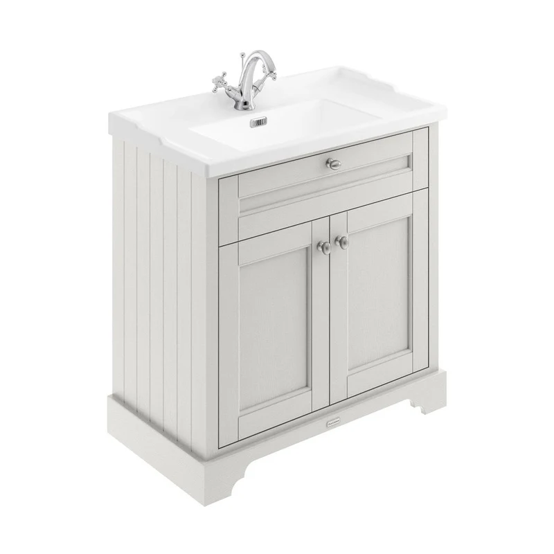 Hudson Reed Old London 800mm Cabinet & Basin (1th) Trad Timeless Sand MDF Vinyl Textured Woodgrain 868x820x470mm