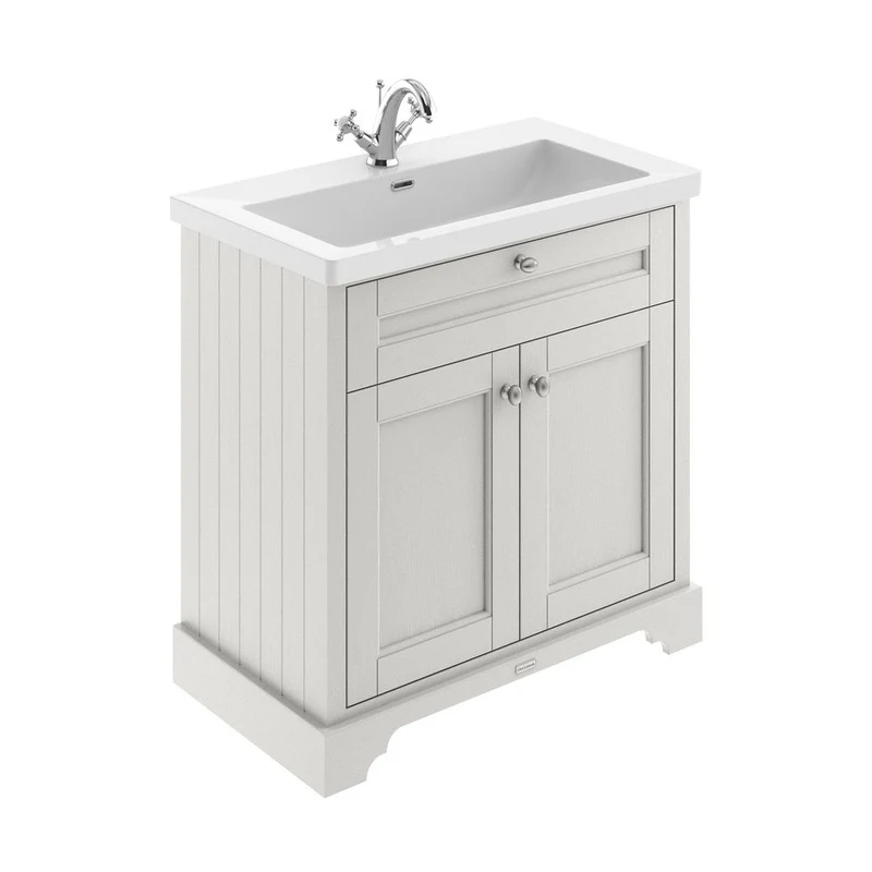 Hudson Reed Old London 800mm 2-door Unit & Contemp Fireclay Basin 1th Trad Timeless Sand Fireclay,MDF Vinyl Textured Woodgrain 855x813x462mm