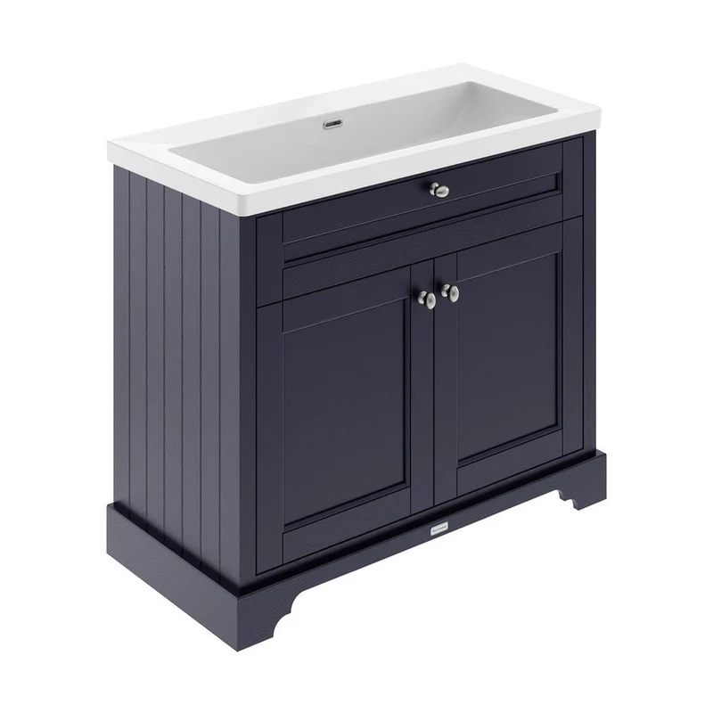Hudson Reed Old London 1000mm 2-door Unit & Contemp Basin 0th Trad Twilight Blue Fireclay,MDF Vinyl Textured Woodgrain 855x1010x462mm