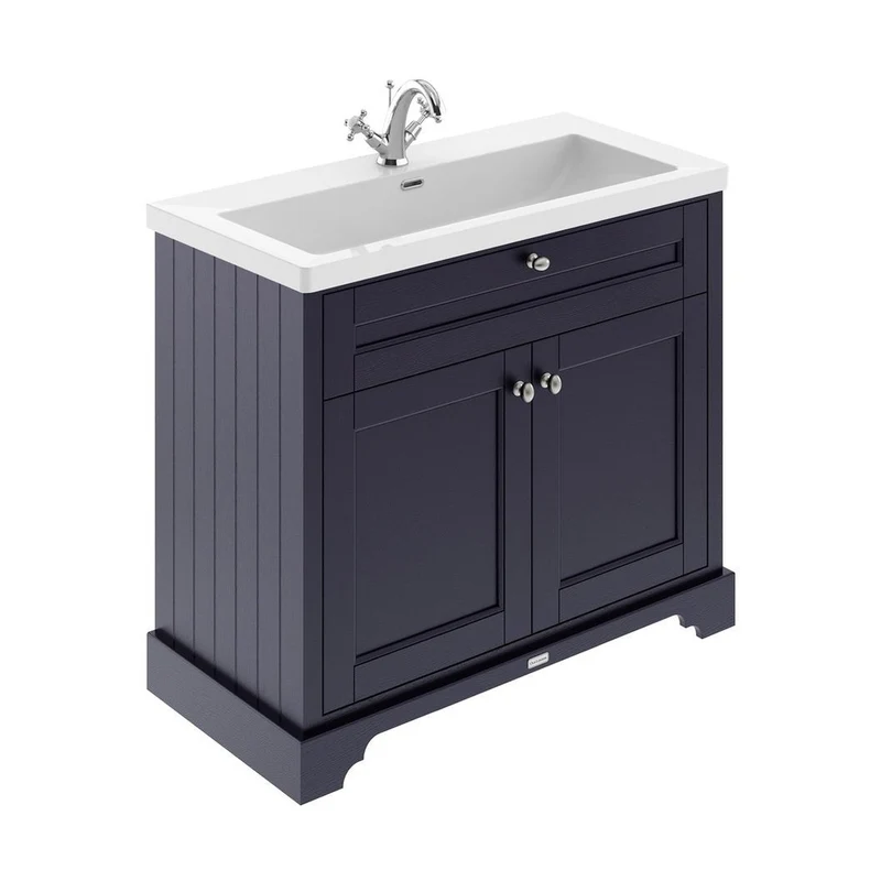Hudson Reed Old London 1000mm 2-door Unit & Contemp Fireclay Basin 1th Trad Twilight Blue Fireclay,MDF Vinyl Textured Woodgrain 855x1030x462mm