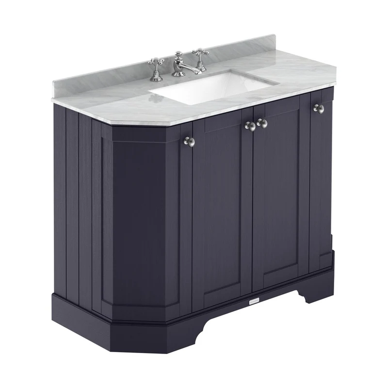 Hudson Reed Old London 1000mm 4-door Angled Unit & Marble Top 3th Trad Twilight Blue MDF Vinyl Textured Woodgrain 888x1036x470mm - LOF387