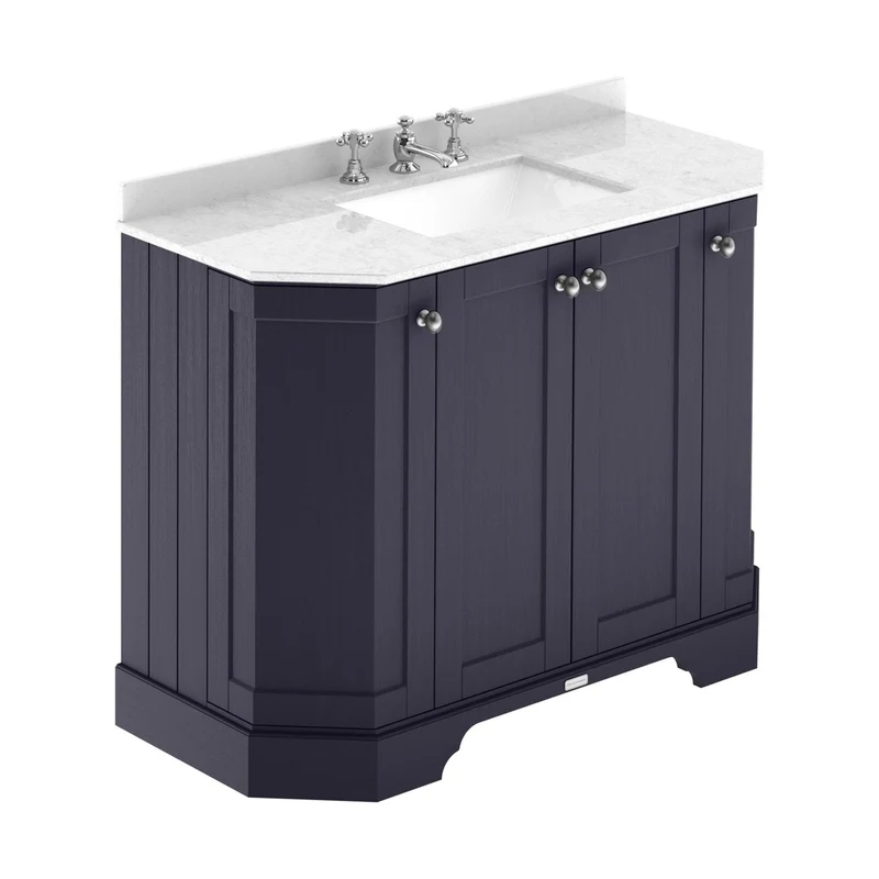 Hudson Reed Old London 1000mm 4-door Angled Unit & Marble Top 3th Trad Twilight Blue MDF Vinyl Textured Woodgrain 888x1036x470mm - LOF386