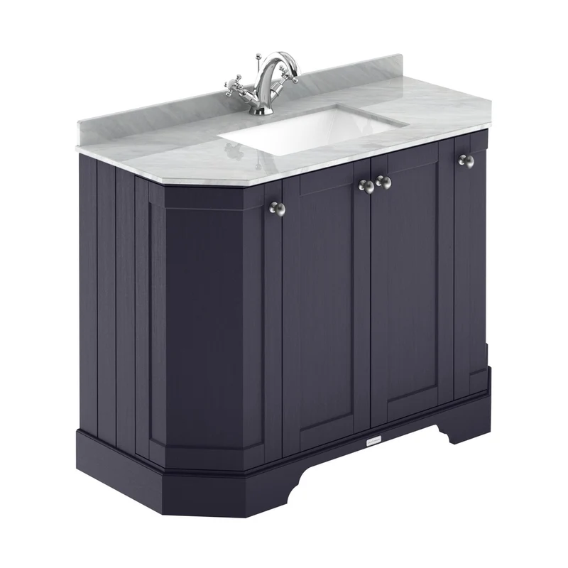 Hudson Reed Old London 1000mm 4-door Angled Unit & Marble Top 1th Trad Twilight Blue MDF Vinyl Textured Woodgrain 888x1036x470mm - LOF384