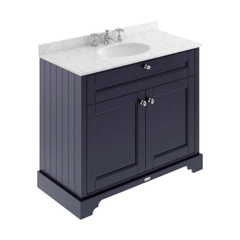 Hudson Reed Old London 1000mm Cabinet & Marble Top (3th) Trad Twilight Blue MDF Vinyl Textured Woodgrain 886x1020x470mm - LOF381