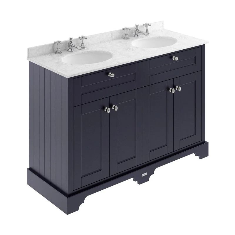 Hudson Reed Old London 1200mm Cabinet & Double Marble Top (3th) Trad Twilight Blue MDF Vinyl Textured Woodgrain 886x1220x470mm - LOF368