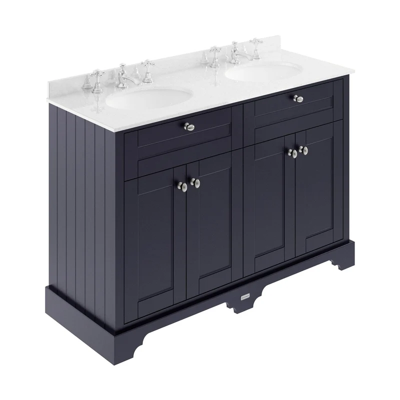 Hudson Reed Old London 1200mm Cabinet & Double Marble Top (3th) Trad Twilight Blue MDF Vinyl Textured Woodgrain 886x1220x470mm - LOF367