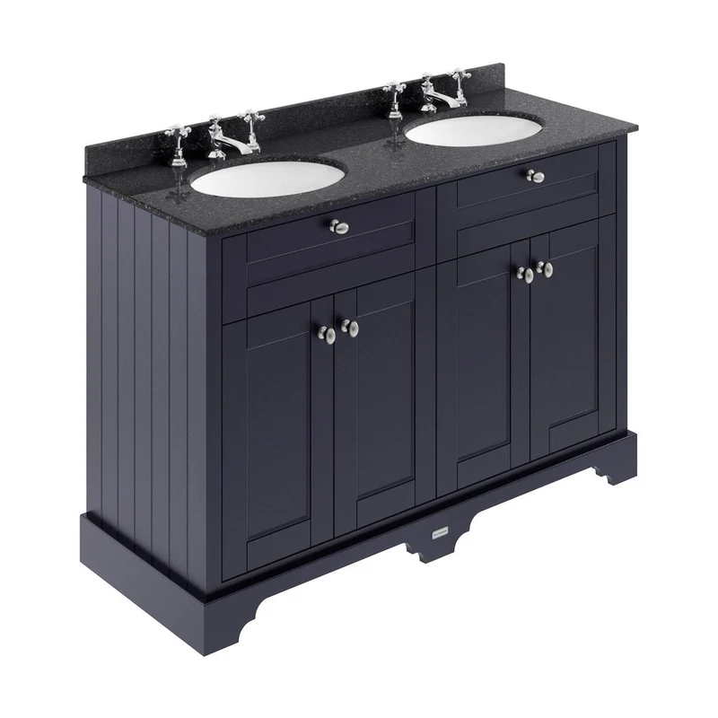 Hudson Reed Old London 1200mm Cabinet & Double Marble Top (3th) Trad Twilight Blue MDF Vinyl Textured Woodgrain 886x1220x470mm - LOF366