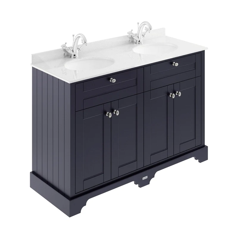 Hudson Reed Old London 1200mm Cabinet & Double Marble Top (1th) Trad Twilight Blue MDF Vinyl Textured Woodgrain 886x1220x470mm - LOF364