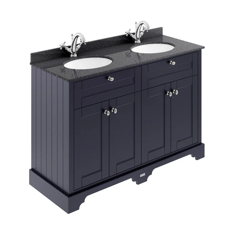Hudson Reed Old London 1200mm Cabinet & Double Marble Top (1th) Trad Twilight Blue MDF Vinyl Textured Woodgrain 886x1220x470mm - LOF363