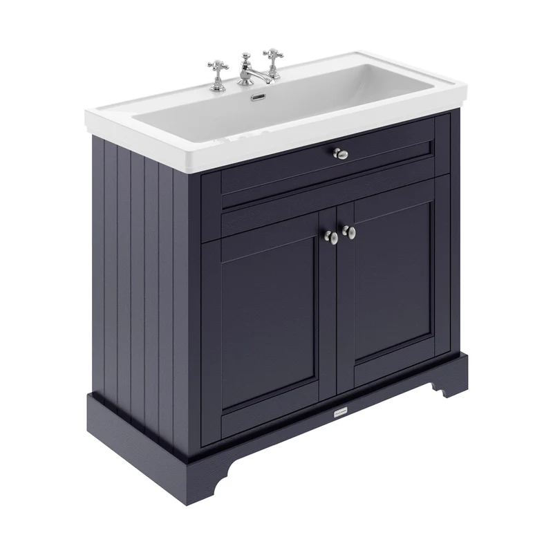 Hudson Reed Old London 1000mm 2-door Unit & Classic Fireclay Basin 3th Trad Twilight Blue Fireclay,MDF Vinyl Textured Woodgrain 867x1030x470mm