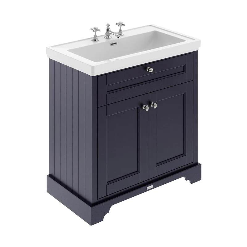 Hudson Reed Old London 800mm 2-door Vanity & Classic Basin 3th Trad Twilight Blue MDF Vinyl Textured Woodgrain 875x830x471mm