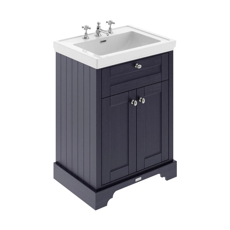 Hudson Reed Old London 600mm 2-door Vanity & Classic Basin 3th Trad Twilight Blue MDF Vinyl Textured Woodgrain 875x630x471mm