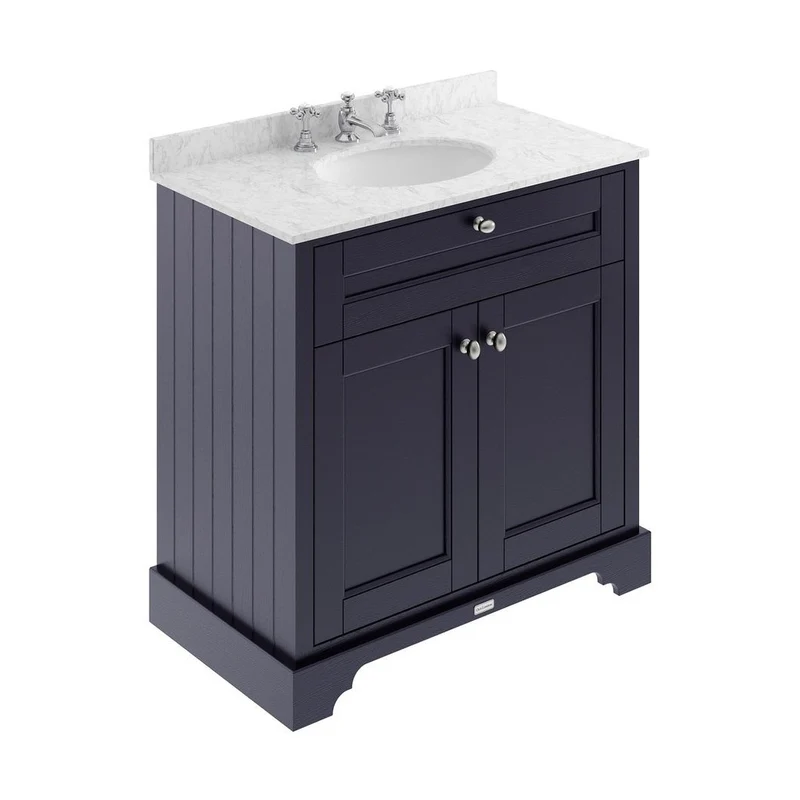 Hudson Reed Old London 800mm Cabinet & Marble Top (3th) Trad Twilight Blue MDF Vinyl Textured Woodgrain 886x820x470mm - LOF332