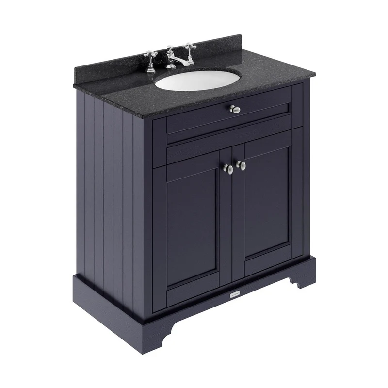 Hudson Reed Old London 800mm Cabinet & Marble Top (3th) Trad Twilight Blue MDF Vinyl Textured Woodgrain 886x820x470mm - LOF330
