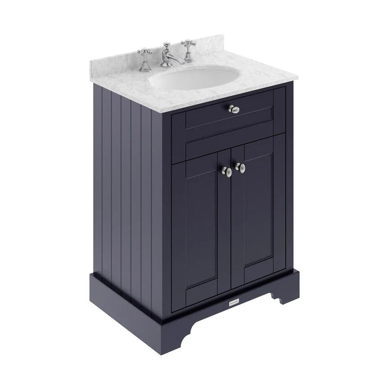 Hudson Reed Old London 600mm Cabinet & Marble Top (3th) Trad Twilight Blue MDF Vinyl Textured Woodgrain 886x620x470mm - LOF326