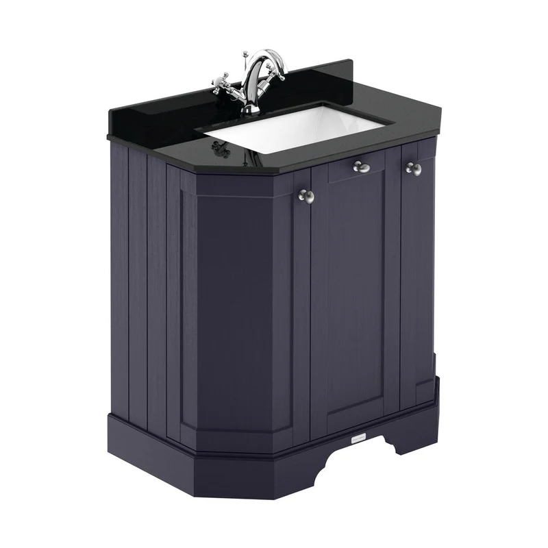 Hudson Reed Old London 750mm 3-door Angled Unit & Marble Top 1th Trad Twilight Blue MDF Vinyl Textured Woodgrain 888x786x470mm - LOF318