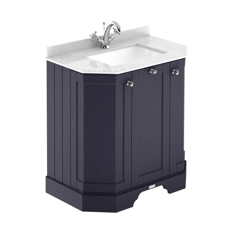 Hudson Reed Old London 750mm 3-door Angled Unit & Marble Top 1th Trad Twilight Blue MDF Vinyl Textured Woodgrain 888x786x470mm - LOF317