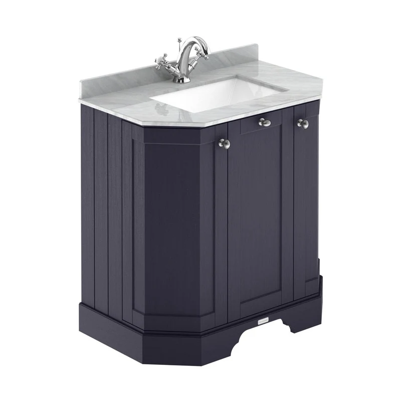 Hudson Reed Old London 750mm 3-door Angled Unit & Marble Top 1th Trad Twilight Blue MDF Vinyl Textured Woodgrain 888x786x470mm - LOF316