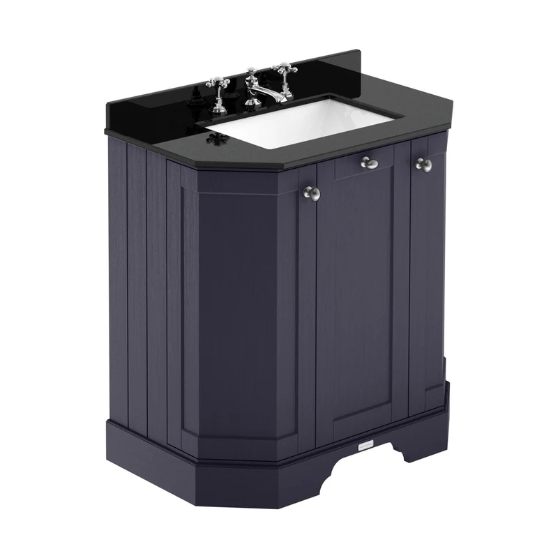 Hudson Reed Old London 750mm 3-door Angled Unit & Marble Top 3th Trad Twilight Blue MDF Vinyl Textured Woodgrain 888x786x470mm - LOF315