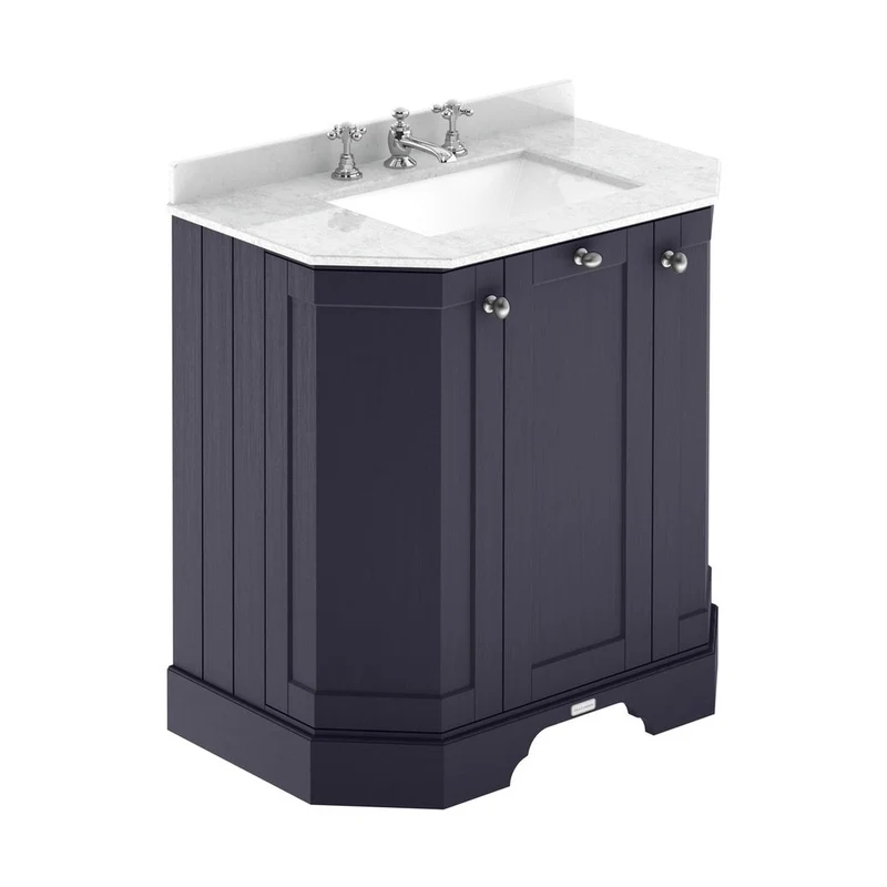 Hudson Reed Old London 750mm 3-door Angled Unit & Marble Top 3th Trad Twilight Blue MDF Vinyl Textured Woodgrain 888x786x470mm - LOF314