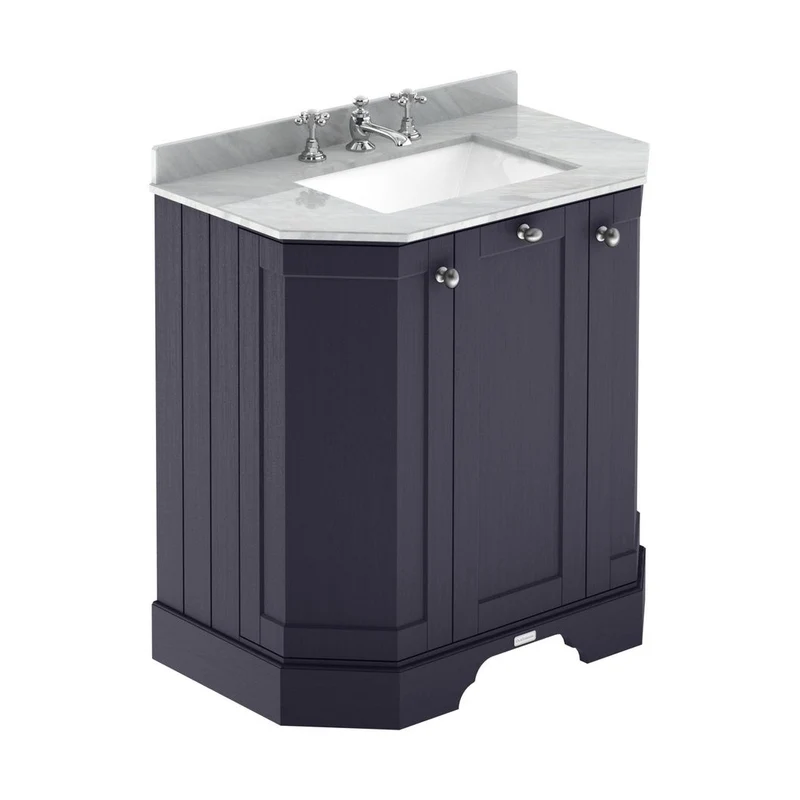 Hudson Reed Old London 750mm 3-door Angled Unit & Marble Top 3th Trad Twilight Blue MDF Vinyl Textured Woodgrain 888x786x470mm - LOF313