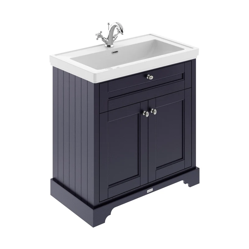 Hudson Reed Old London 800mm 2-door Vanity & Classic Basin 1th Trad Twilight Blue MDF Vinyl Textured Woodgrain 875x830x471mm