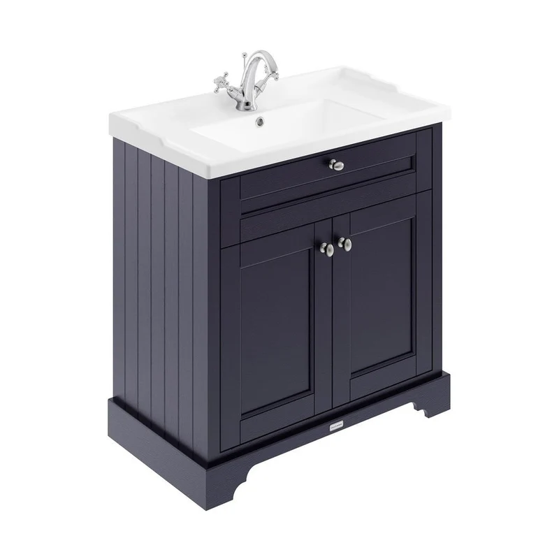 Hudson Reed Old London 800mm Cabinet & Basin (1th) Trad Twilight Blue MDF Vinyl Textured Woodgrain 868x820x470mm