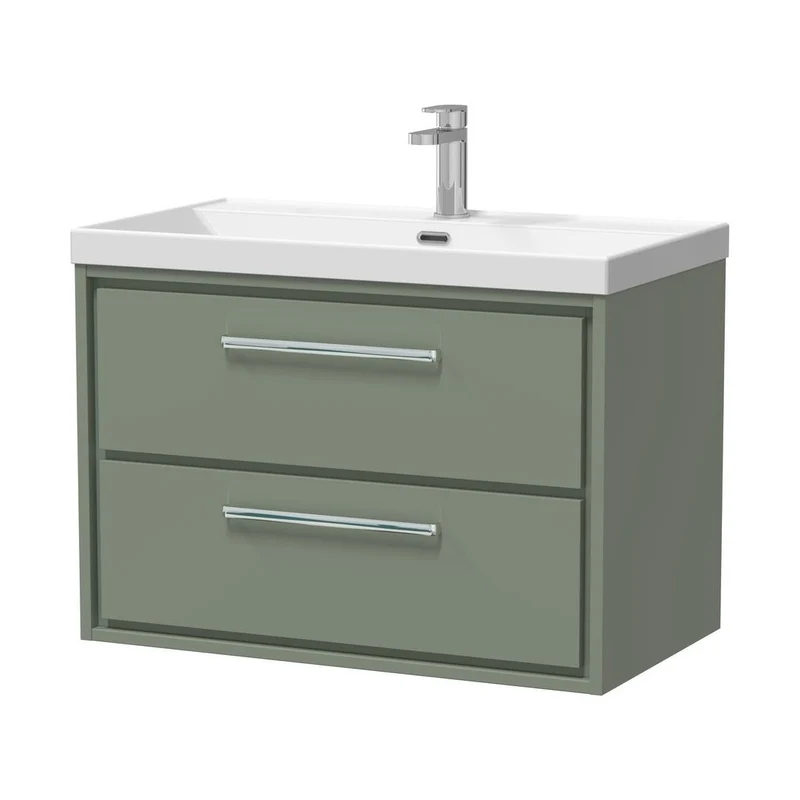 Hudson Reed Lille 800mm Wall Hung 2-drawer Vanity With Basin - 1 Tap Hole Contemp Fern Green MFC Smooth Matt,vitreous China 539x810x460mm