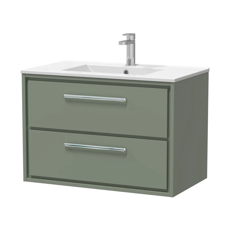 Hudson Reed Lille 800mm Wall Hung 2-drawer Vanity With Basin - 1 Tap Hole Contemp Fern Green MFC Smooth Matt,vitreous China 539x805x460mm