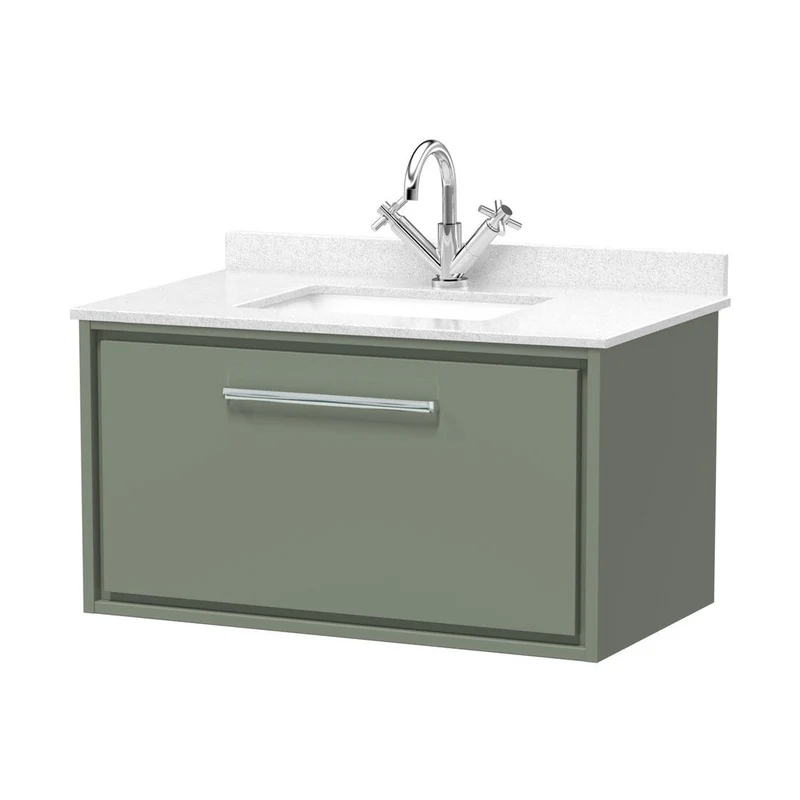 Hudson Reed Lille 800mm Wall Hung Single Drawer Vanity With Marble Worktop Basin Contemp Fern Green MFC Smooth Matt,vitreous China 509x820x470mm