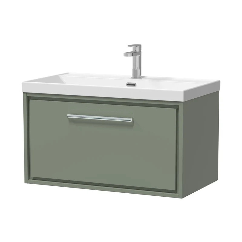 Hudson Reed Lille 800mm Wall Hung Single Drawer Vanity With Basin - 1 Tap Hole Contemp Fern Green MFC Smooth Matt,vitreous China 481x810x460mm