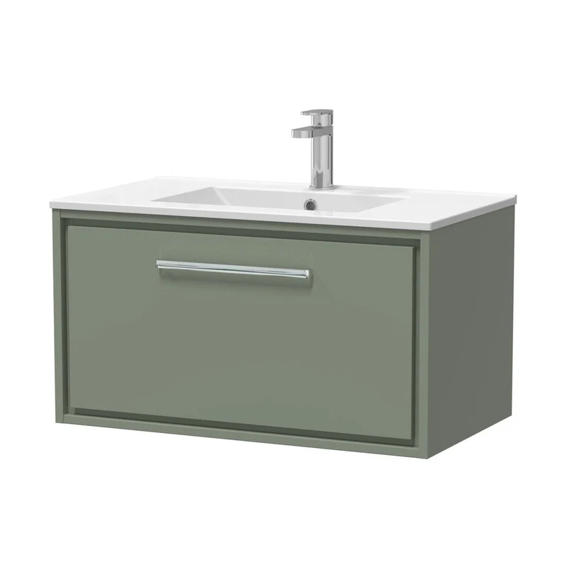 Hudson Reed Lille 800mm Wall Hung Single Drawer Vanity With Basin - 1 Tap Hole Contemp Fern Green MFC Smooth Matt,vitreous China 449x805x460mm