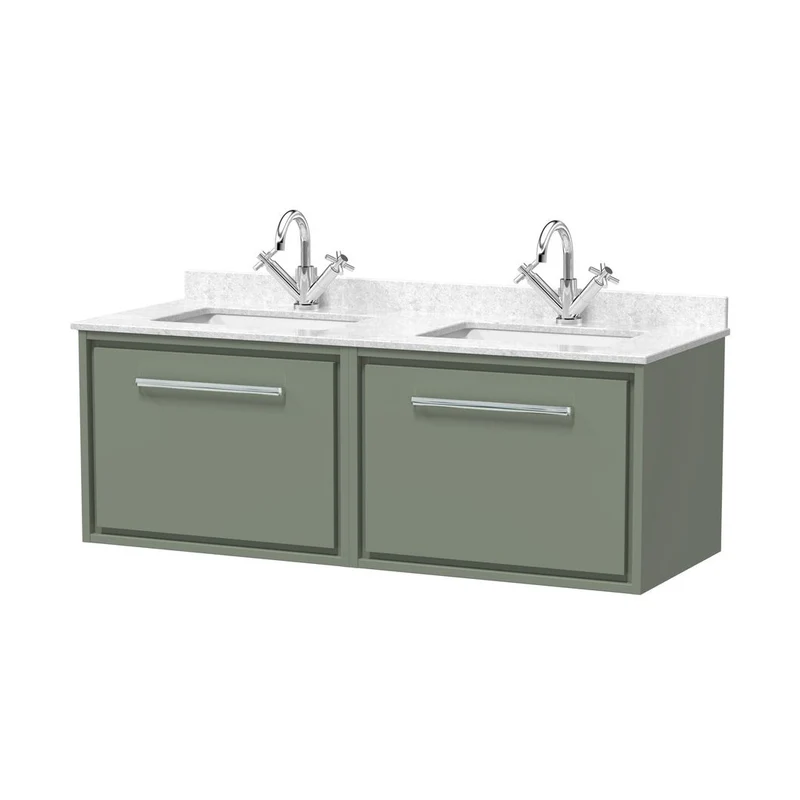 Hudson Reed Lille 1200mm Wall Hung Single Drawer Vanity With Marble Worktop Basin Contemp Fern Green MFC Smooth Matt,vitreous China 509x1220x470mm