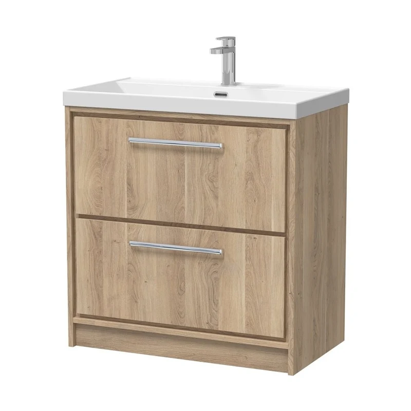 Hudson Reed Lille 800mm Floor Standing 2-drawer Vanity With Basin - 1 Tap Hole Contemp Bleached Oak MFC Textured Woodgrain,vitreous China 850x810x460mm