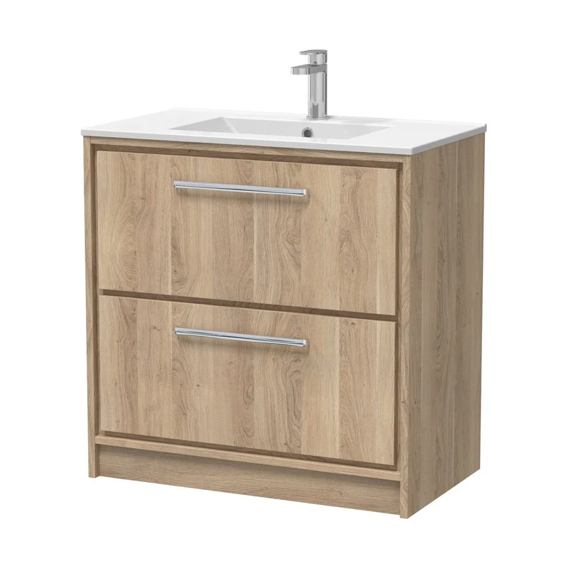 Hudson Reed Lille 800mm Floor Standing 2-drawer Vanity With Basin - 1 Tap Hole Contemp Bleached Oak MFC Textured Woodgrain,vitreous China 818x805x460mm