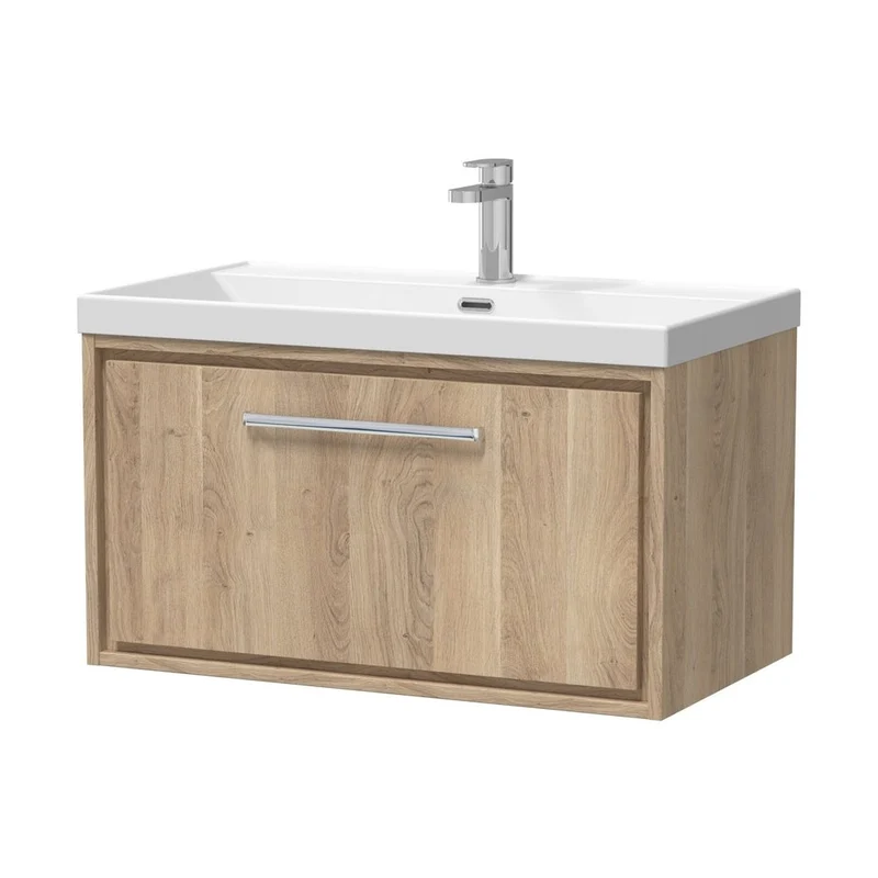 Hudson Reed Lille 800mm Wall Hung Single Drawer Vanity With Basin - 1 Tap Hole Contemp Bleached Oak MFC Textured Woodgrain,vitreous China 481x810x460mm