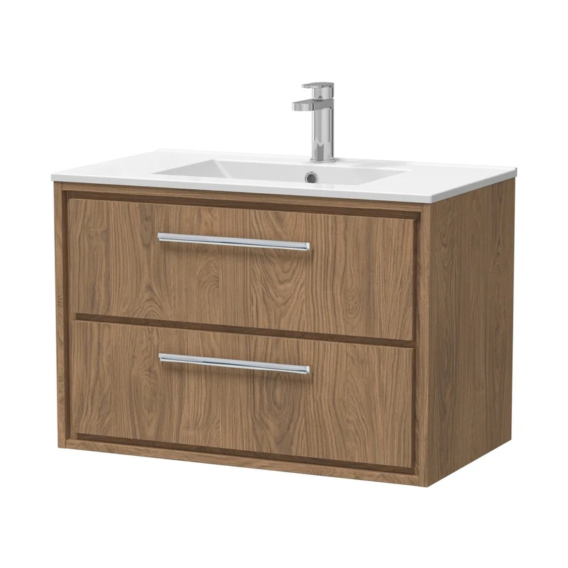 Hudson Reed Lille 800mm Wall Hung 2-drawer Vanity With Basin - 1 Tap Hole Contemp Antique Oak MFC Textured Woodgrain,vitreous China 539x805x460mm