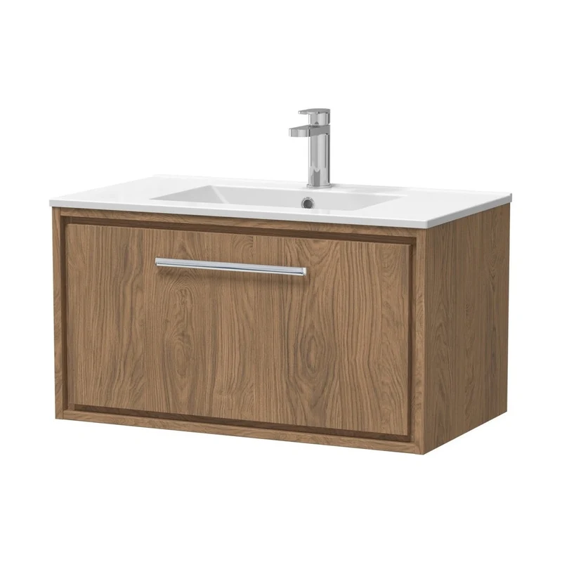 Hudson Reed Lille 800mm Single Drawer Vanity With Basin - 1 Tap Hole Contemp Antique Oak MFC Textured Woodgrain,vitreous China 449x805x460mm