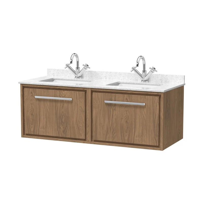 Hudson Reed Lille 1200mm Wall Hung Single Drawer Vanity With Marble Worktop Basin Contemp Antique Oak MFC Textured Woodgrain,vitreous China 509x1220x470mm