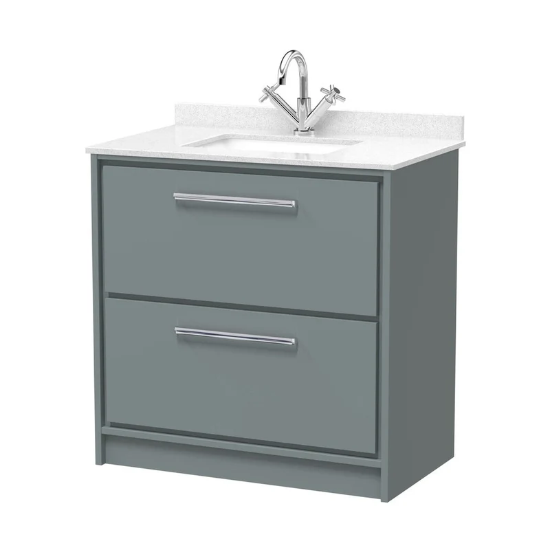Hudson Reed Lille 800mm Floor Standing 2-drawer Vanity With Marble Worktop Basin Contemp Coastal Grey MFC Smooth Matt,vitreous China 878x820x470mm