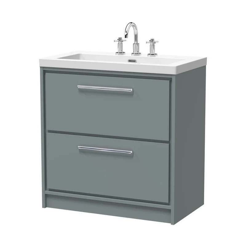 Hudson Reed Lille 800mm Floor Standing 2-drawer Vanity With Basin - 3 Tap Hole Contemp Coastal Grey Fireclay,MFC Smooth Matt 845x813x462mm