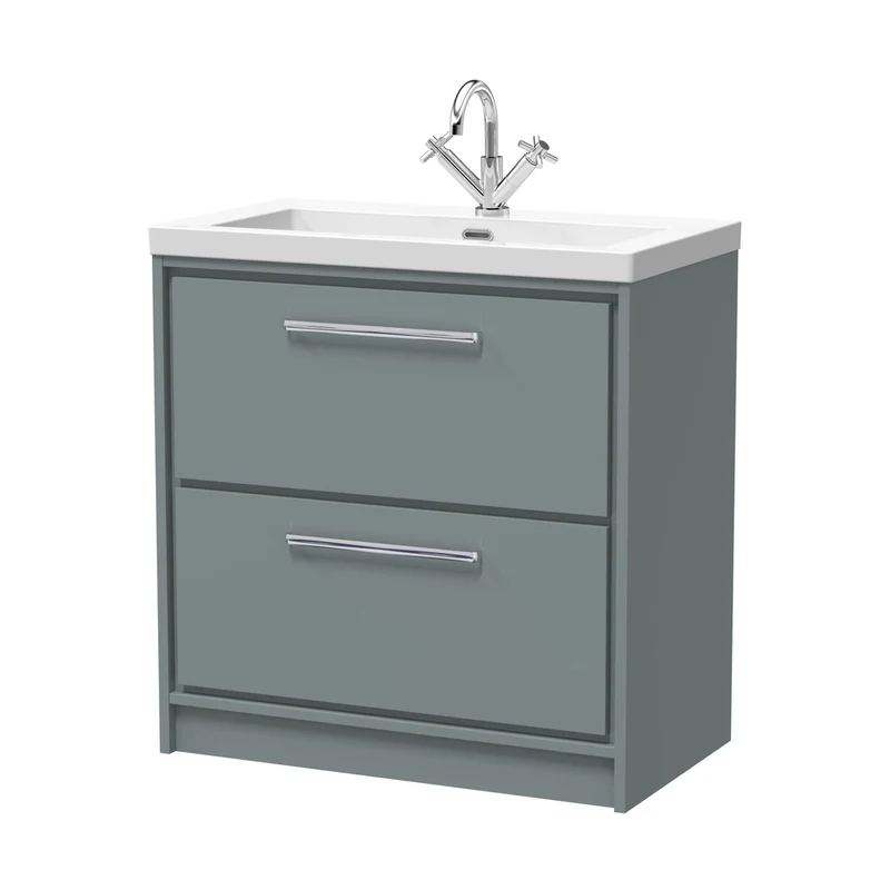 Hudson Reed Lille 800mm Floor Standing 2-drawer Vanity With Basin - 1 Tap Hole Contemp Coastal Grey Fireclay,MFC Smooth Matt 845x813x462mm