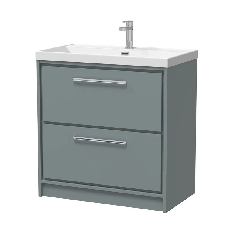Hudson Reed Lille 800mm Floor Standing 2-drawer Vanity With Basin - 1 Tap Hole Contemp Coastal Grey MFC Smooth Matt,vitreous China 850x810x460mm