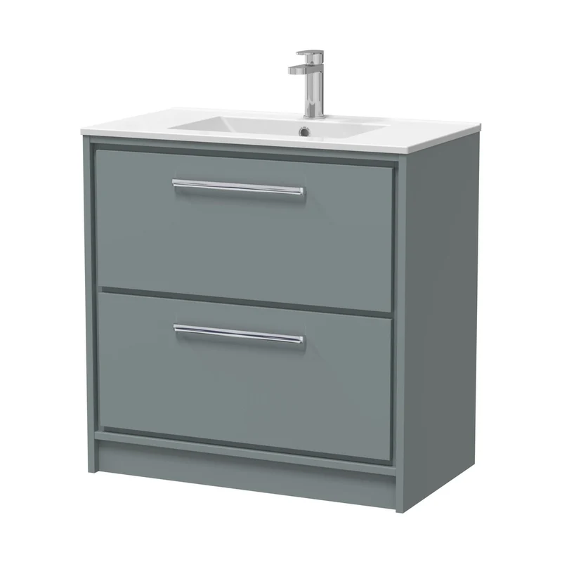 Hudson Reed Lille 800mm Floor Standing 2-drawer Vanity With Basin - 1 Tap Hole Contemp Coastal Grey MFC Smooth Matt,vitreous China 818x805x460mm