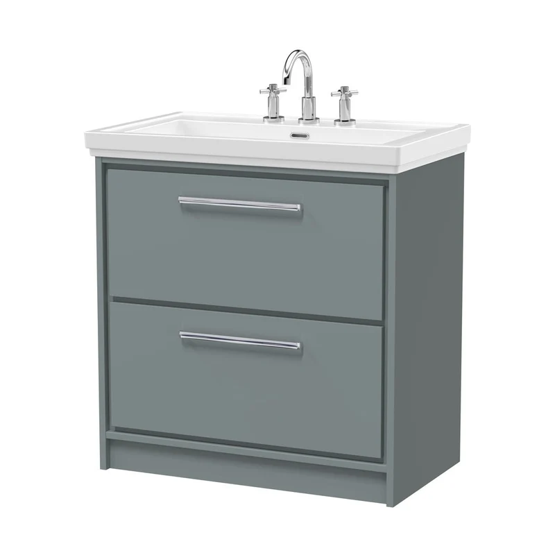 Hudson Reed Lille 800mm Floor Standing 2-drawer Vanity With Basin - 3 Tap Hole Contemp Coastal Grey Fireclay,MFC Smooth Matt 867x830x471mm