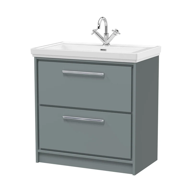 Hudson Reed Lille 800mm Floor Standing 2-drawer Vanity With Basin - 1 Tap Hole Contemp Coastal Grey Fireclay,MFC Smooth Matt 867x830x471mm