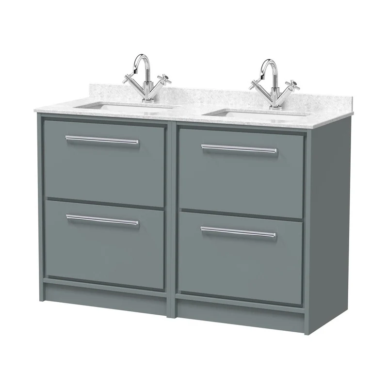 Hudson Reed Lille 1200mm Floor Standing 4-drawer Vanity With Marble Worktop Basin Contemp Coastal Grey MFC Smooth Matt,vitreous China 878x1220x470mm