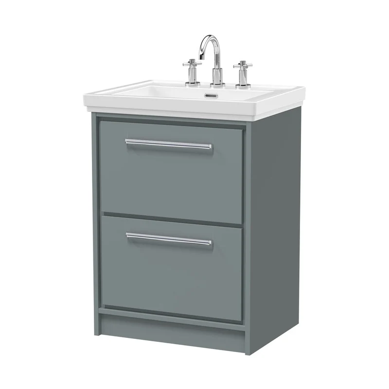 Hudson Reed Lille 600mm Floor Standing 2-drawer Vanity With Basin - 3 Tap Hole Contemp Coastal Grey Fireclay,MFC Smooth Matt 866x630x471mm